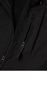 100% Polyester Men's Stylish and Comfortable <b>Soft</b>-<b>shell</b> Black Color <b>Jacket</b> With Pockets and <b>Hood</b> With Elastic Drawstring - Product Image 2