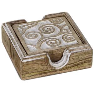 Posavasos de Madera con Diseño Grabado a Mano, Juego de 4 Posavasos de Madera de Nogal con Soporte - Product Image 4