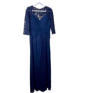 Abito da sera La Femme Navy taglia 10, modello a colonna, in chiffon, con drappeggio e vita impero, ideale per matrimoni e feste, lunghezza al pavimento - Product Image 2