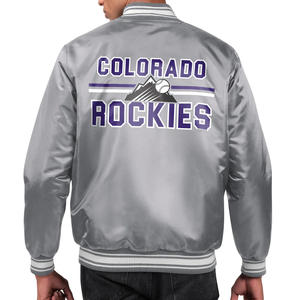 90s Vintage lourd Satin soie Bomber veste brodé Varsity Letterman College veste col montant OEM teint hiver hommes - Product Image 4