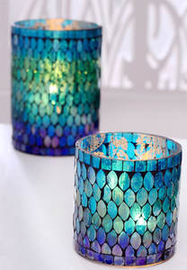 Porte-bougie cylindrique en mosaïque de verre moderne, diverses couleurs, lanternes et pots à bougies en verre modernes - Product Image 3