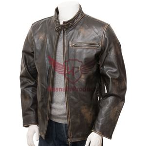 Customized Classic Men's <b>Vintage</b> Leather <b>Biker</b> <b>Jacket</b> Distressed Retro Winter Motorcycle Coat Timeless Appeal High Street Style - Product Image 1
