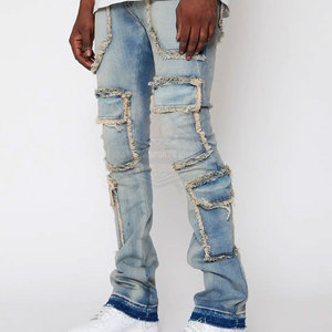 กางเกงยีนส์ของผู้ชายกางเกงขาบานและซ้อนกันระบายอากาศได้แฟชั่น - Product Image 6