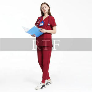 Personalizado Unisex Hospital Scrubs cuello en V uniformes de enfermera cintura elástica media manga Jogger pantalones otoño más tamaño personal médico - Product Image 3