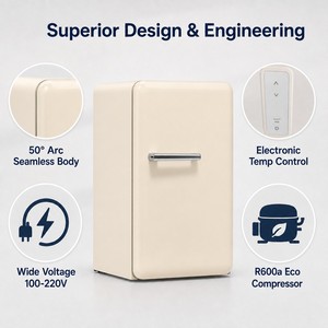 Mini-réfrigérateur rétro 112L beige avec poignée, congélateur compact sans givre R600a CE - Product Image 3