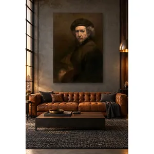 Impresión en lienzo del autorretrato de Fida Rembrandt con boina - Product Image 4