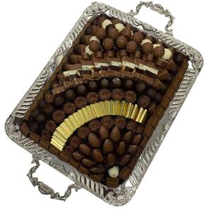 Bandeja de chocolate decorativa de Metal plateado de lujo Bandeja de servicio dulce hecha a mano de alta calidad premium para ocasiones especiales y cualquier evento - Product Image 5
