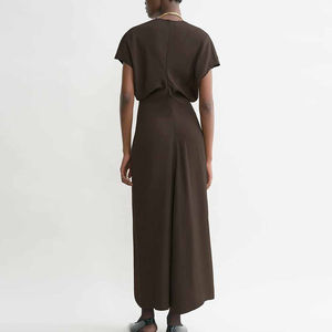 New Style Sexy Pencil Woven Satin Straight Natural Waist Front Casual Women's Short Sleeve Solid Stretch All Seasons Midi Dress - Product Image 2