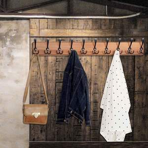 Porte-manteau mural 38 9/16 Long 10 crochets mural cintre mur bois crochet support Rail Triple crochets - Product Image 4