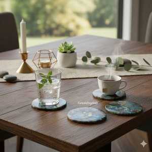 Juego de Posavasos de Piedra Labradorita Natural, Elegante Decoración de Mesa con Tono Tierra, Posavasos para Bebidas para el Hogar y la Cocina - Product Image 5