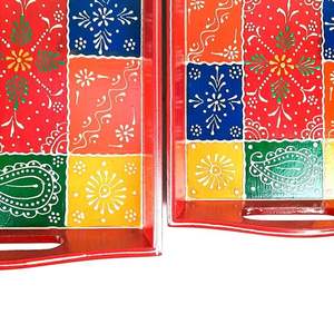 Juego de bandejas para servir de 3 bandejas de madera decorativas artesanales para desayuno, café, té, bandejas para servir aperitivos (Rectangular) - Product Image 6