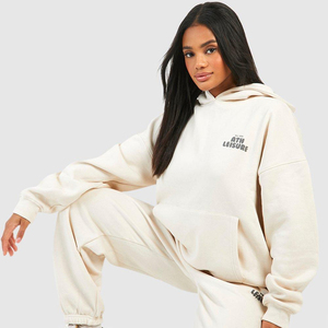 Sudadera con capucha de felpa francesa para mujer y conjunto de ropa deportiva para correr Chándal de invierno de dos piezas con patrón sólido OEM disponible - Product Image 5