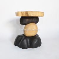 Tabouret empilable en racine de teck bicolore, tabouret en bois unique pour salon, meubles de maison décoratifs