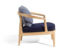 Chaise de loisirs en teck massif pour l'intérieur et l'extérieur, avec dossier en sangles tressées et assise rembourrée, pour la maison et le salon - Product Image 2