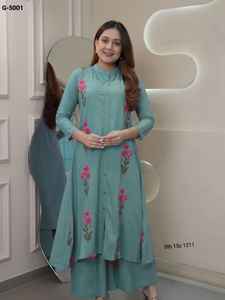 Ropa Étnica India de Algodón Reyon con Bordado, Kurtis Listos para Usar con Conjunto de Plazzo para Vestir Casual y Festivo - Product Image 4