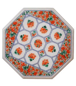 Table basse en pierre incrustée de couture avec meubles de salon durables de style traditionnel Gem Haven pour un usage domestique - Product Image 5