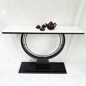 Contemporary Modern Living Room <b>Console</b> <b>Table</b> with Stone Top and <b>Round</b> Iron Frame - Product Image 2