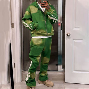 ชุดวอร์มล้างกรดสำหรับผู้ชายชุดวอร์มผ้าฝ้ายหนาแบบรูดซิปได้ตามต้องการชุดวอร์มผ้ามีฮู้ดและกางเกงวอร์มสำหรับผู้ชาย - Product Image 2