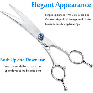 กรรไกรตัดขนสัตว์เลี้ยงแบบมีใบมีดโค้งคมกรรไกรตัดขนสัตว์เลี้ยงทำจากวัสดุขัดเงาพร้อมที่วางนิ้วสองชั้น - Product Image 5