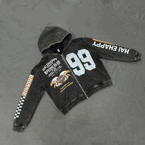 Sudaderas con capucha desgastadas lavadas con ácido de invierno para hombres Pulpover/cremallera Material polar suave MOQ bajo suministro al por mayor liso teñido sólido - Product Image 6