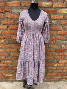 Robe imprimée bloc à la main Robe longue en coton indien Robe imprimée - Product Image 2