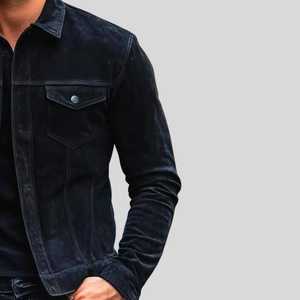 Veste d'hiver pour homme de haute qualité, en cuir de vache véritable, daim de mouton, avec fermeture éclair, style formel, tissu en laine - Product Image 4