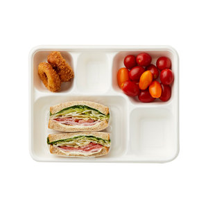 takeaway biodegradable disposable natural pulp molded paper pulp food compartments lunch box eco friendly