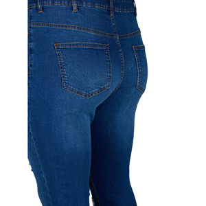 Skinny Denim Bleu Style Droit Déchiré Fit Plus Size Femmes Jeans Mi Lavé Cinq Poches Dames Jean respirant Pantalon - Product Image 4