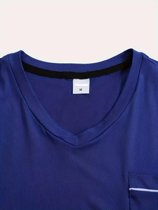 Camiseta de manga corta con cuello en V informal a la moda para hombre, tela transpirable de estiramiento medio, lavable a máquina, ajuste regular para verano BD - Product Image 6