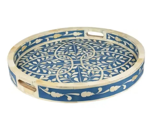 Bandeja de servicio con incrustaciones de hueso Premium, Base de madera duradera, decoración del hogar para cocina, comedor, mesa de centro - Product Image 1