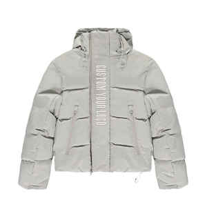 เสื้อแจ็คเก็ตพัฟเฟอร์ผ้าแคนวาสแบบถอดฮู้ดได้สำหรับฤดูหนาว ขายส่ง OEM สำหรับผู้ชาย กันน้ำ คอตั้ง ปักโลโก้ด้านหน้า คุณภาพสูง รับผลิตตามแบบ - Product Image 2