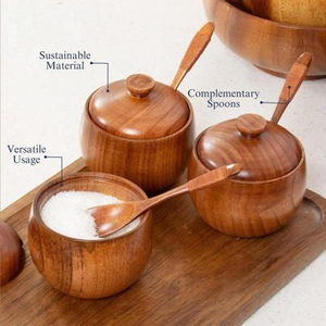 Condimentero de madera con tarros para especias, azucareros, salero y azucarero de madera. - Product Image 6