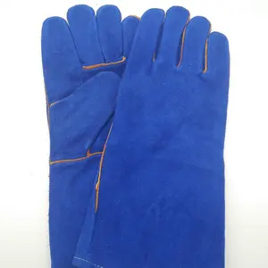 14 "16" 蓝牛分体皮革全掌安全工作手套，带CE证书建筑工作劳动手套