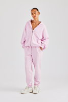 Vente en gros, ensemble sweat-shirt à capuche et pantalon de survêtement zippé 100% coton 300gm pour femmes, surdimensionné rose, lourd, baggy, survêtement zippé