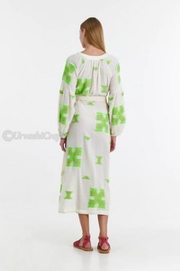 Indian Women Handmade Printed Long Maxi Dress Wide Sleeves with Elastic Cuffs Detachable <b>Waist</b> <b>Belt</b> V Neckline - Product Image 2