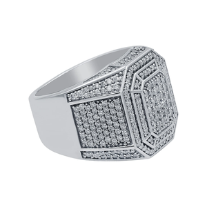 Bague de mariage hip-hop personnalisée pour homme avec moissanite, plaquée rhodium argenté, sertie à griffes pour une brillance audacieuse et une élégance - Product Image 2