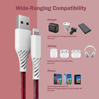 Câble de charge rapide certifié MFi USB-A pour iPhone et ordinateur avec blindage tressé et boîtier en PVC, synchronisation et charge en stock