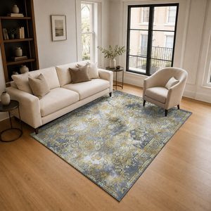 Tapis de salon en chenille antidérapant, imprimé numérique effet marbre multicolore neutre, lavable en machine, vente en gros RUGS DEPOT LXDP-0286 - Product Image 2