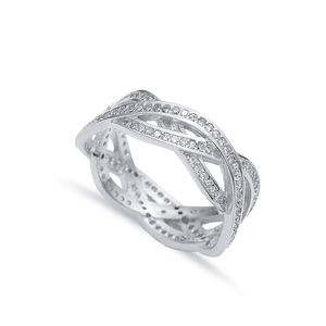 Elegante diseño trenzado blanco CZ piedra banda anillo venta al por Mayor turco artesanal hecho a mano 925 joyería de plata - Product Image 5