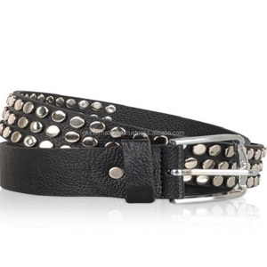 Boucle à ardillon en alliage de zinc de 3.8cm, rivet cloutée de première classe en cuir de vache véritable, ceinture de style pour hommes - Product Image 1