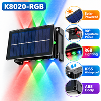 Applique murale solaire RGB IP65, lampe de jardin solaire LED multicolore étanche pour extérieur, batterie 1800mAh, luminaire de nuit