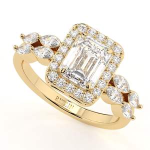 Bague de fiançailles pour femme avec halo de diamants taille émeraude et accents - Product Image 6