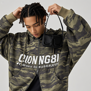 Boxy Y2k <span class=keywords><strong>Comprar</strong></span> en línea personalizado de alta calidad camuflaje verde y negro Sudadera con capucha de camuflaje poliéster algodón pulóver - Product Image 1