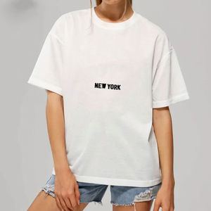 Camiseta con estampado de logotipo personalizado de algodón 100%, Camiseta holgada de verano con cuello redondo para mujer, alta calidad - Product Image 1