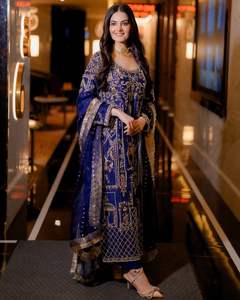 Heavy Designer Latest Wedding Wear Georgette Heavy Sequence & Zari Embroidery <b>Top</b> and Pant With <b>Lace</b> Border Work Dupatta - Product Image 2