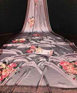 Saree en satin du Japon d'impression numérique d'effet de tenue de fête avec le chemisier non cousu pour les vêtements ethniques indiens en gros le plus bas prix ApparelGarment - Product Image 1