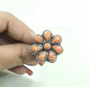 Anillo de plata de ley 925 con forma de ostra naranja, anillo chapado en oro amarillo y oro rosa, anillo hecho a mano para mujer - Product Image 4