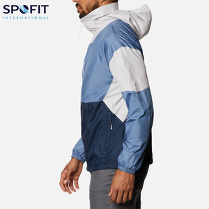 Chaqueta de lluvia para hombre de poliéster/algodón de calle alta empacable con capucha impermeable a prueba de viento con logotipo frontal con cremallera al aire libre Shell - Product Image 2