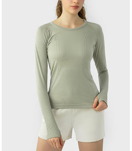 Nouvelle Collection 2025 – T-shirt de Sport Femme à Manches Longues, Compression Athlétique, Respirant, Écologique, Léger, en Polyester/Coton, Col en V, pour Yoga et Gym - Product Image 3