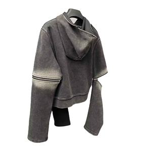 Custom Oversized <b>Zip</b>-Up Fleece Regular Fit Winter Plain Dyed Streetwear Pullover Distressed <b>Pocket</b> <b>Hoodies</b> for Men - Product Image 3